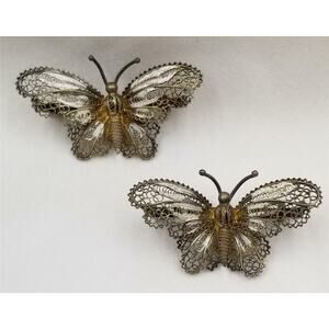 Antique Deco Sterling 800 Silver Italian Pair Filigree Butterfly Pins Broochs W1